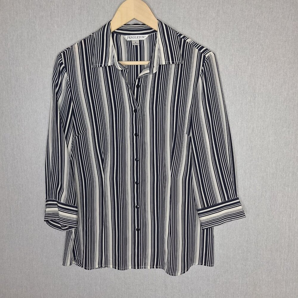 Pendleton 100% Silk Striped Lightweight Blouse Si… - image 8